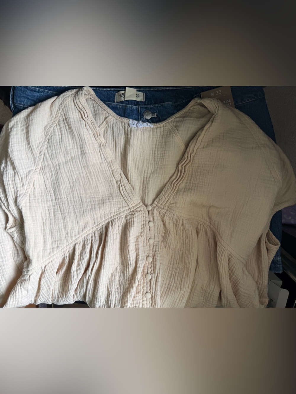 Cream Button-Front Gauze Blouse